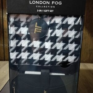 London Fog Houndstooth Women's Leather Wallet Scarf And Key Chain Set